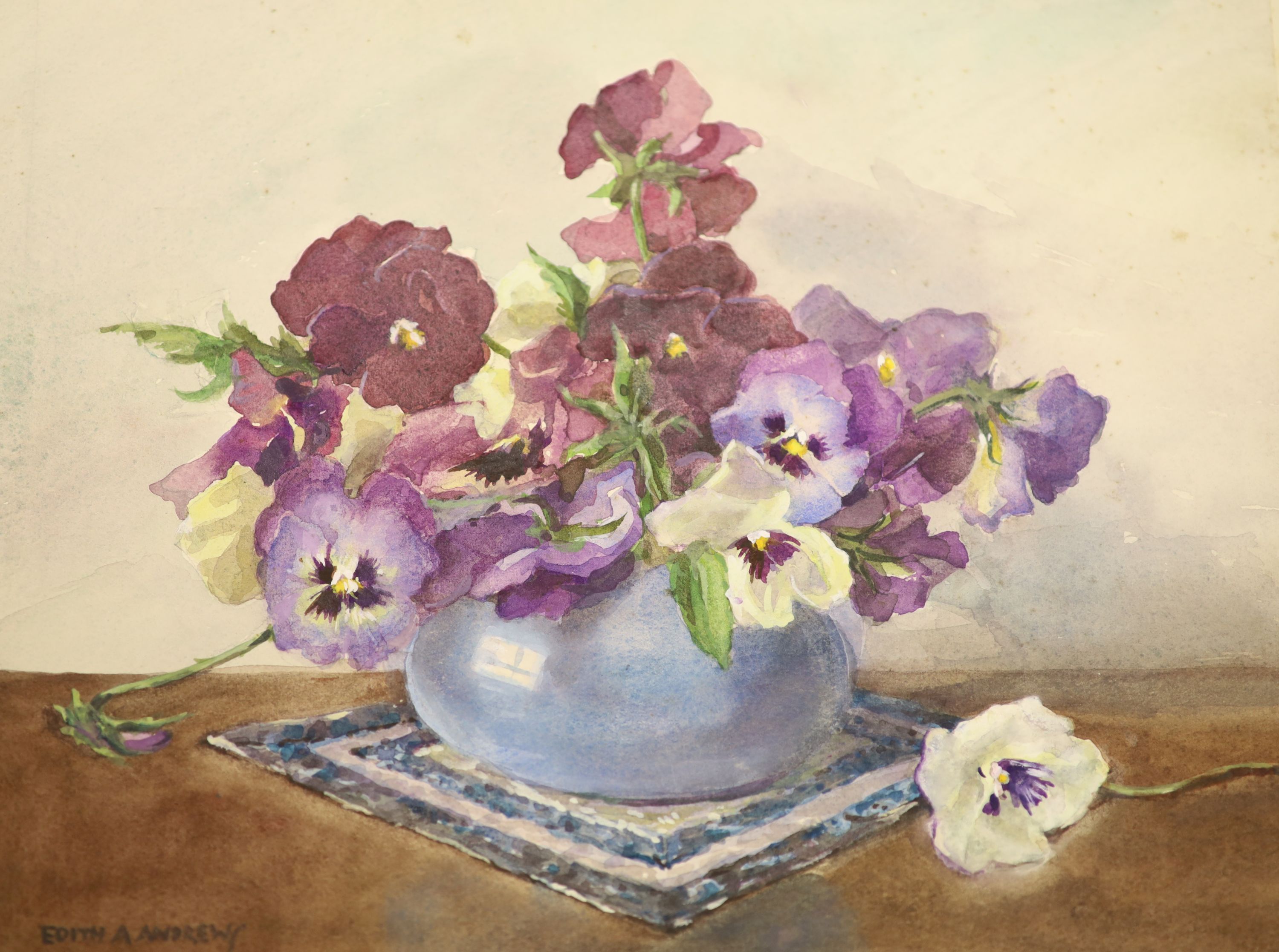 Edith Alice Andrews (1873-1958), four small still life watercolours of flowers, 29 x 20cm (largest)